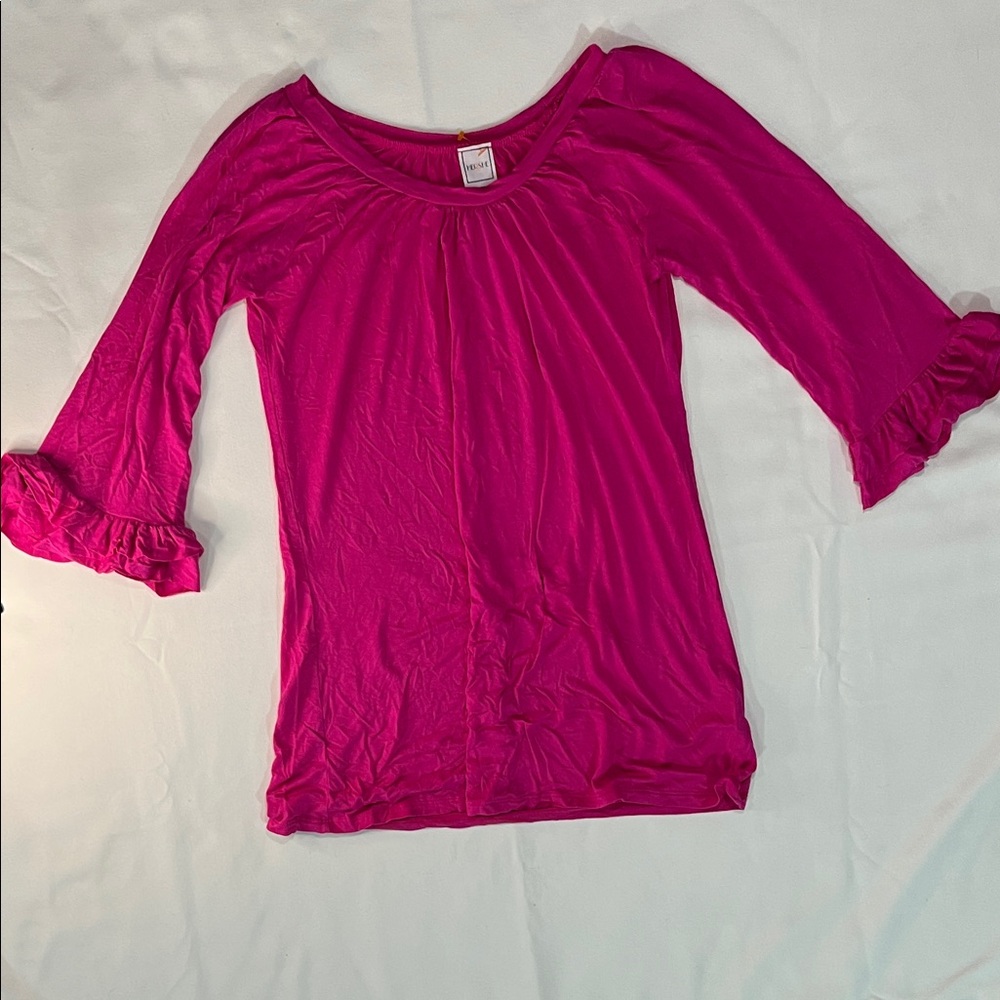 Herschel Supply Company Fuchsia Scoop Neck Ruffle Sleeve Top